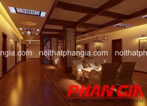 Không gian nhà hàng sang trọng phong cách cổ điển - ghế bọc trắng, sàn gỗ và ánh sáng ấm
