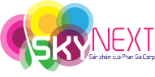Logo nhiều màu với chữ SKYNEXT và các vòng tròn chồng chéo