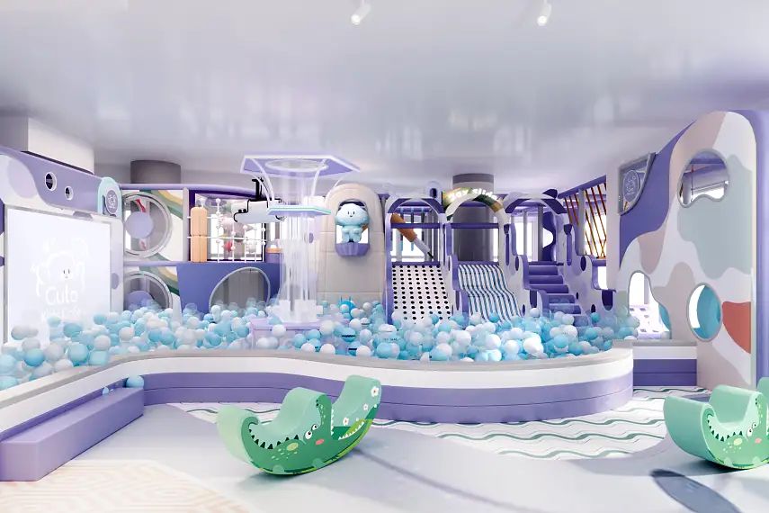 15 thiết kế khu vui chơi trong nhà hiệu quả: mô hình, doanh thu và phân bổ không gian 2 Khu kids cafe và soft play với sight‑line rõ ràng
