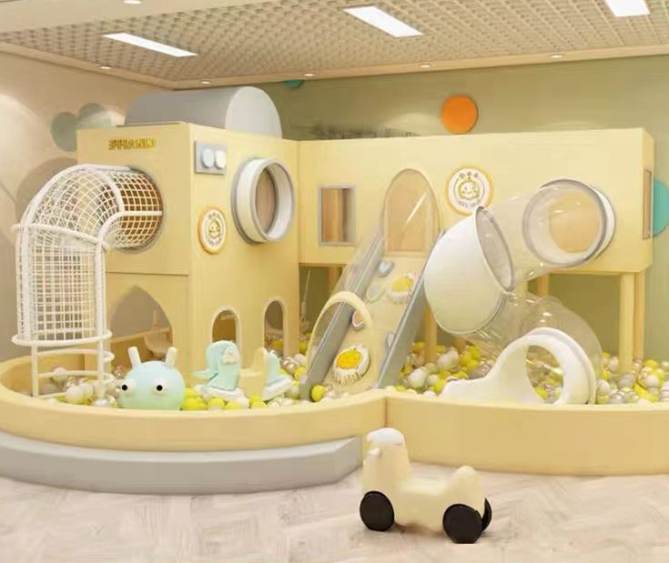 Nhà banh liên hoàn cho quán cà phê: 10 mẫu & hướng dẫn chọn 2 Nhà banh mini kèm slide trong quán cà phê